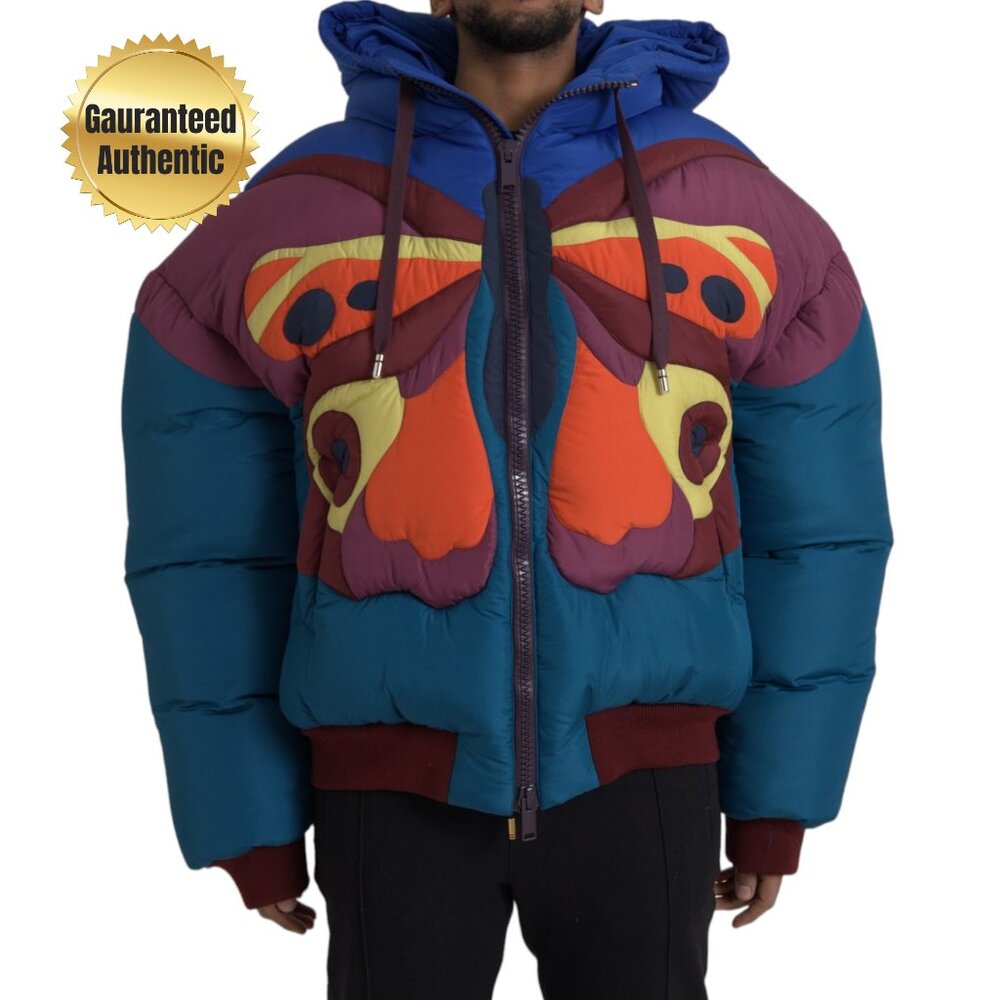 Dolce & Gabbana Multicolor Butterfly Hooded Puffer Jacket